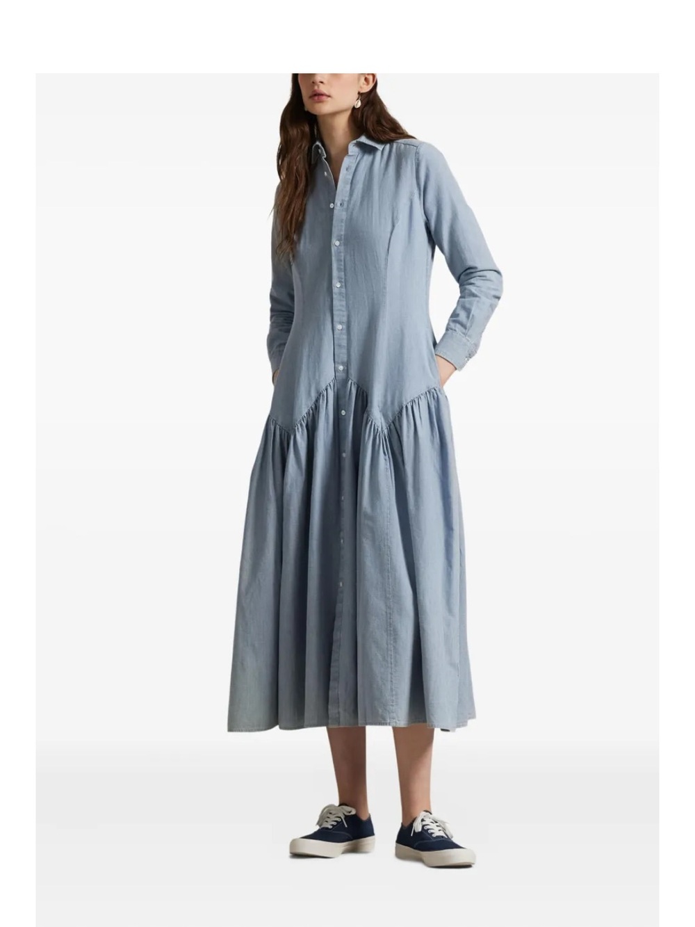 Polo by Ralph Lauren Light Blue Button-Front Shirt Midi Dress